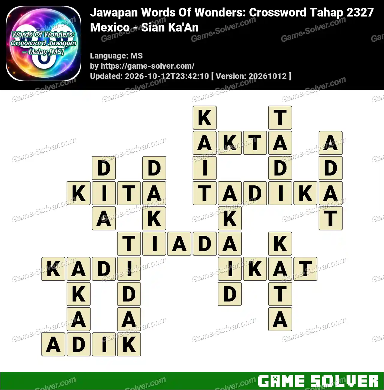 Jawapan Words Of Wonders: Crossword Tahap 2327 – Mexico – Sian Ka’An